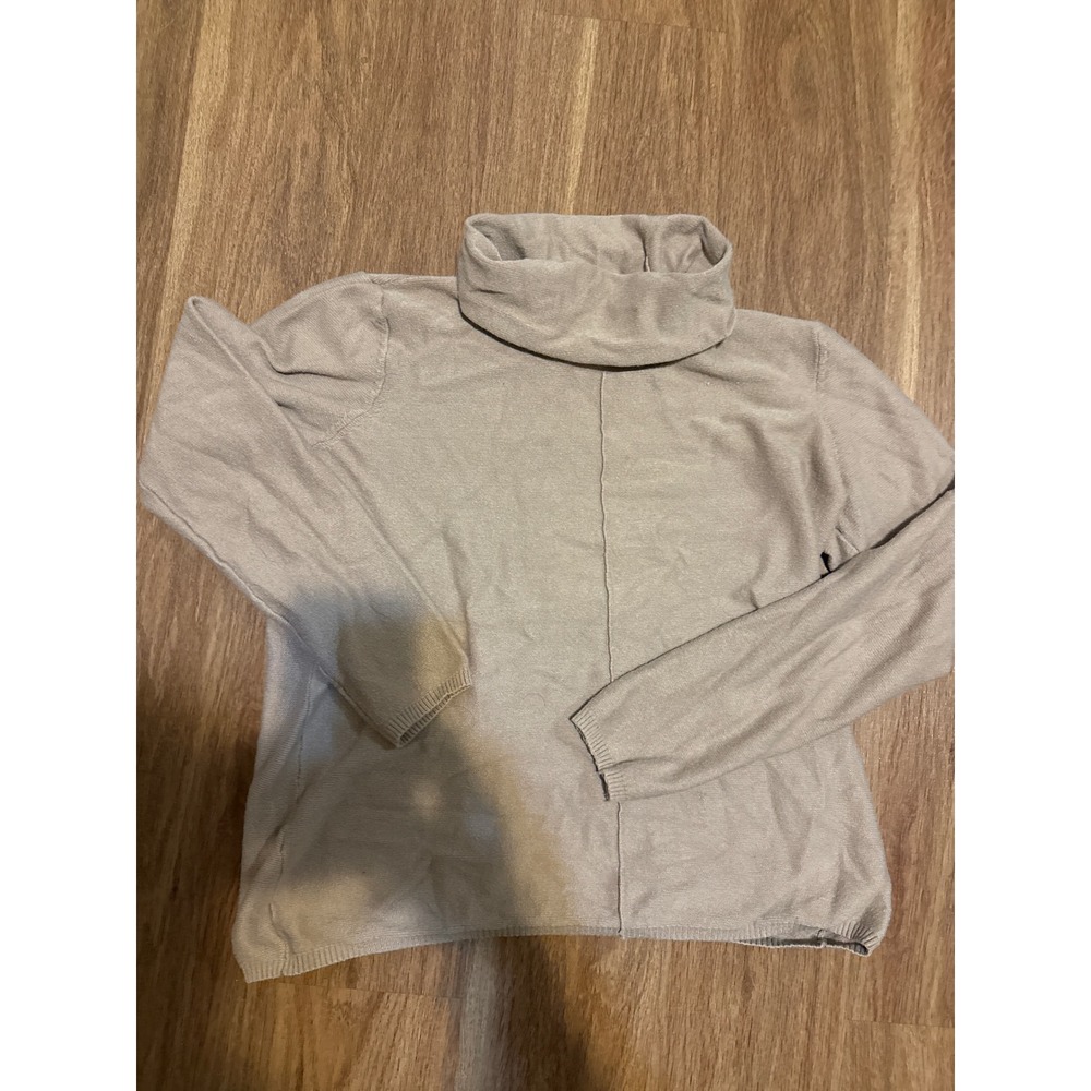 Calvin Klein Womens Beige Turtleneck Knit Sweater Center Seam Size M minimalist